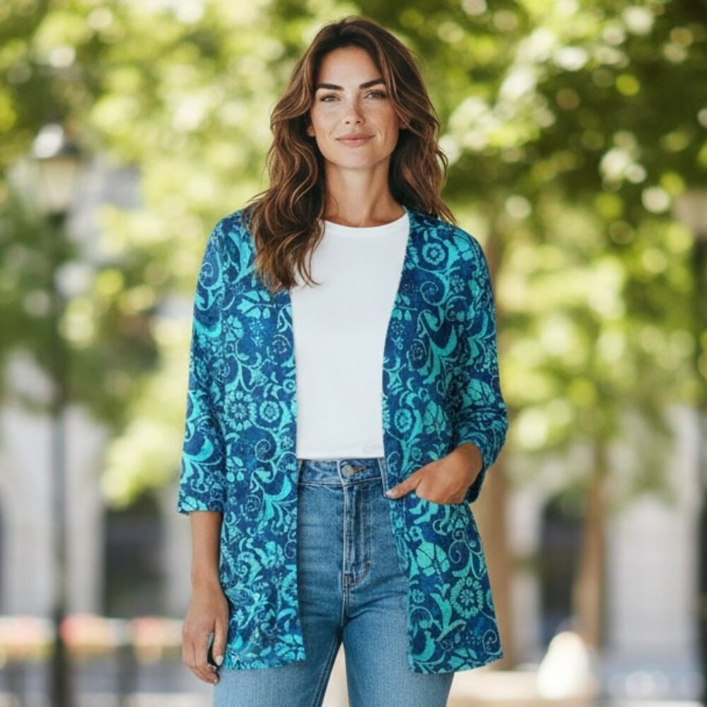 Soft Surroundings Draped Topper Cover-up Jacket S Turquoise Blue #241F